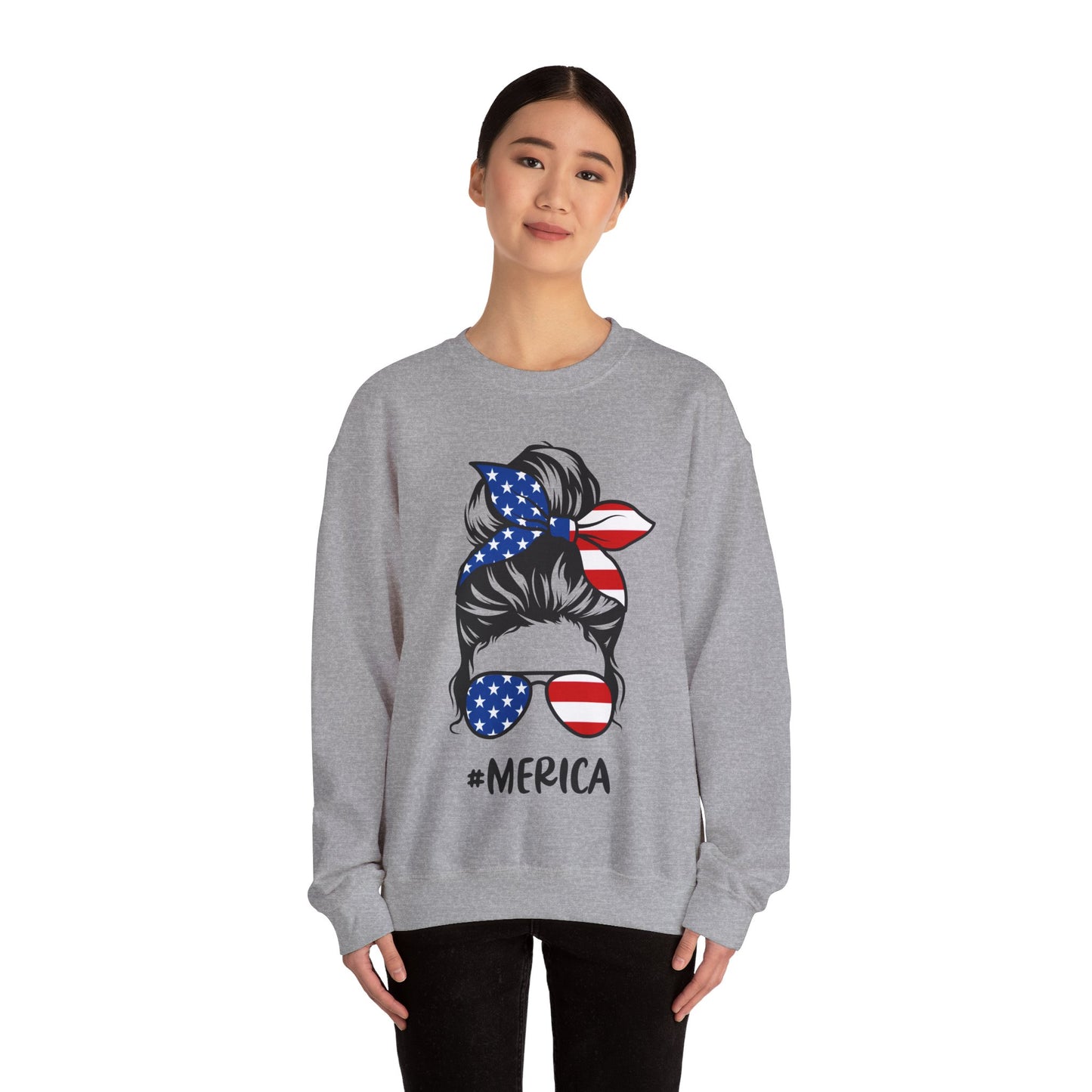Red White & Blue Messy Bun - Crewneck Sweatshirt