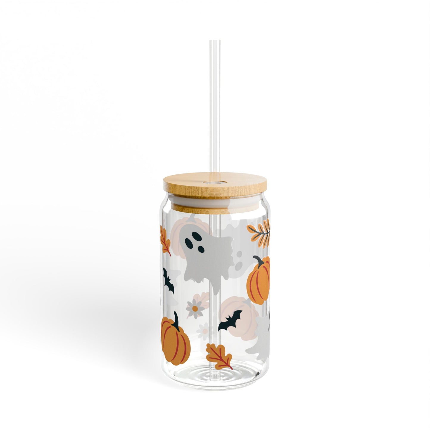 Cute Ghost & Pumpkin Sipper Glass, 16oz