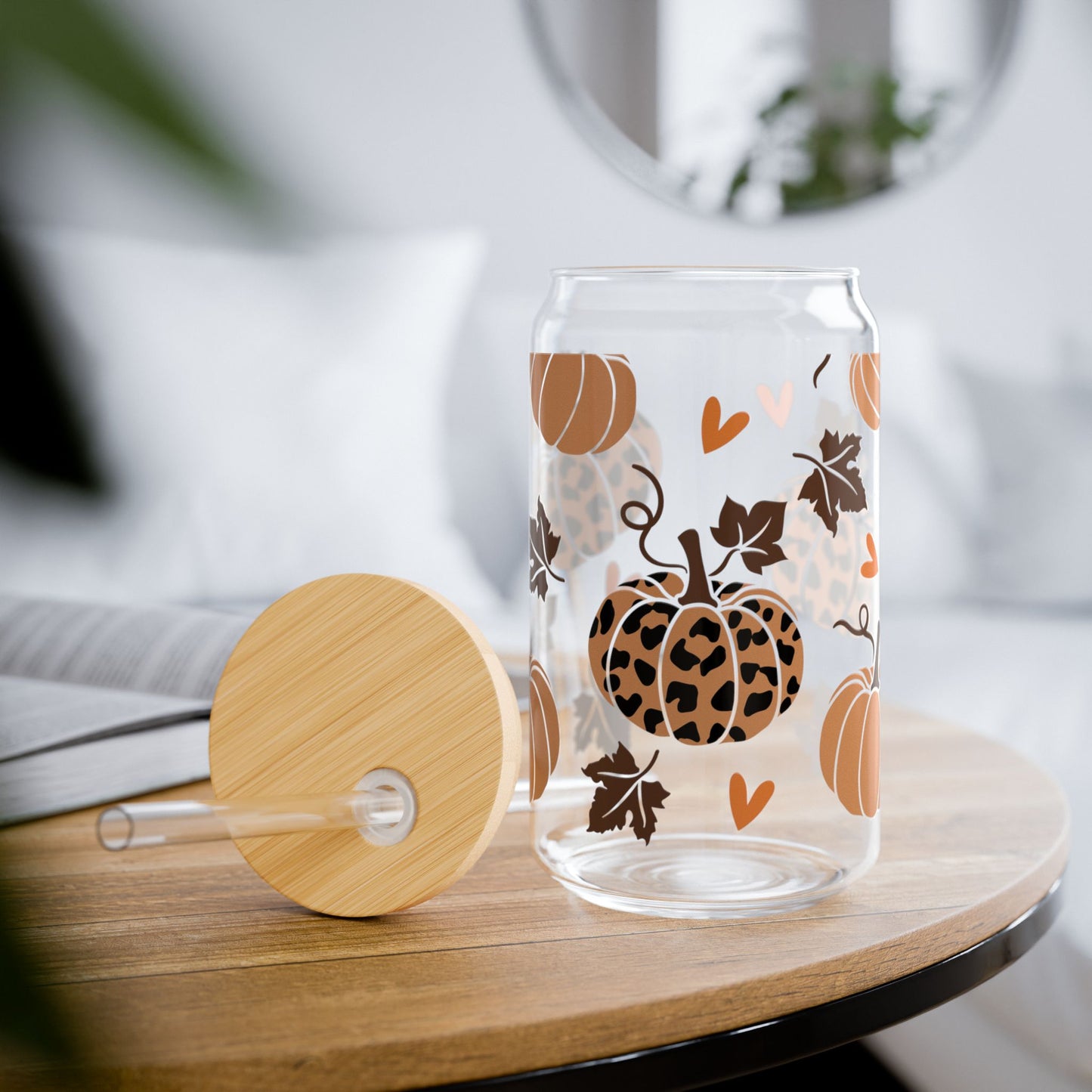 Fall Cheetah Pumpkin Sipper Glass, 16oz