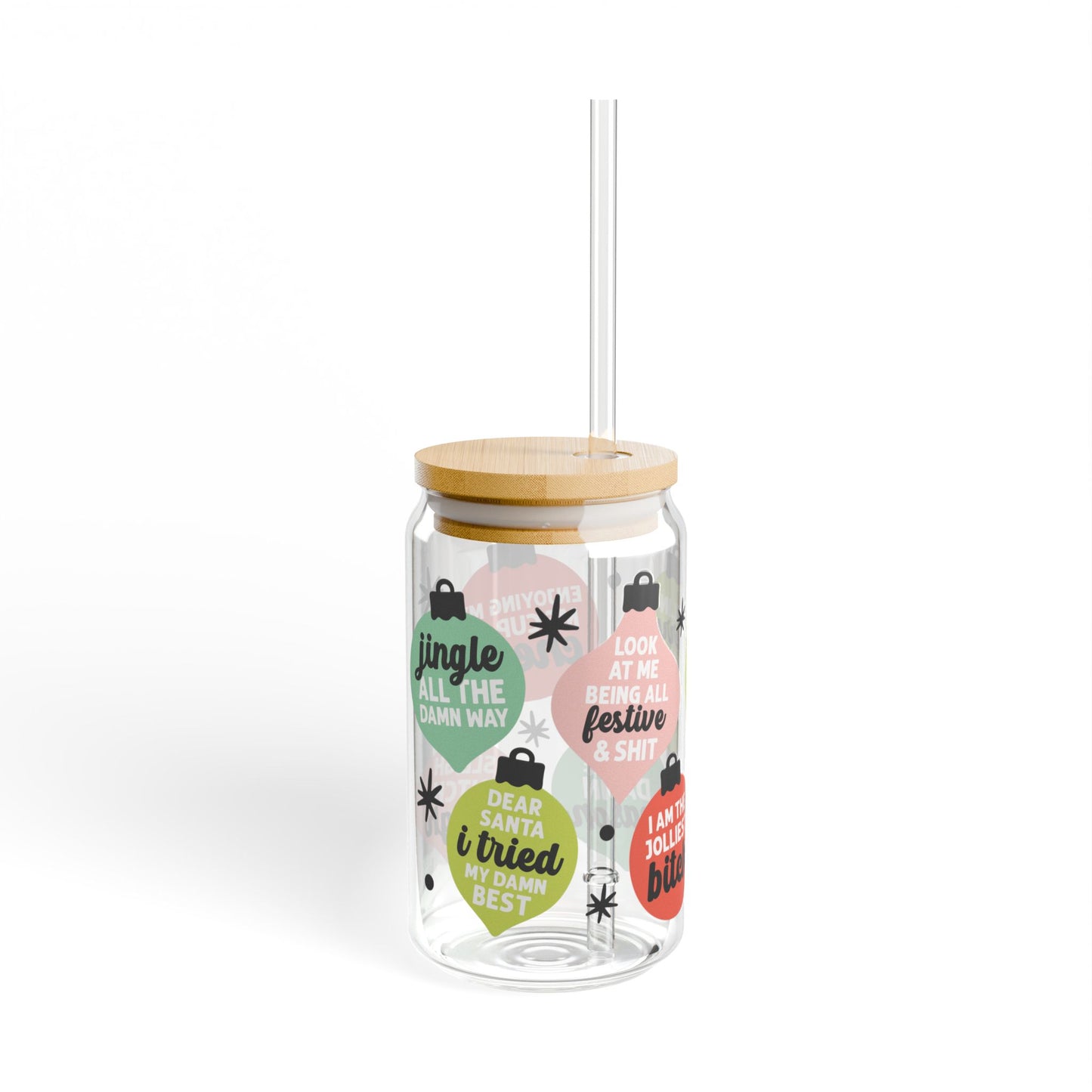 Festive Sassy Holiday Sipper Glass, 16oz