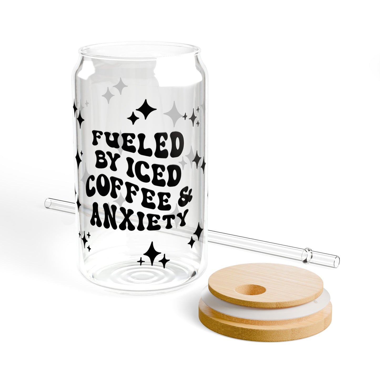 Fueled by Iced Coffee & Anxiety Sipper Glass, 16oz