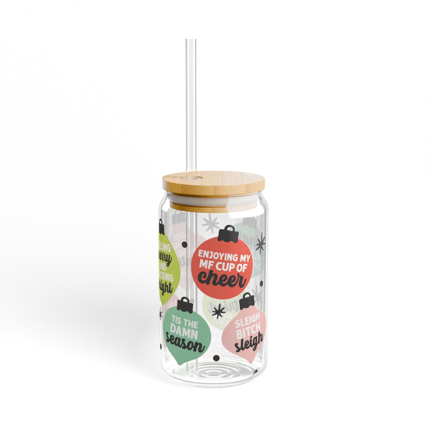 Festive Sassy Holiday Sipper Glass, 16oz