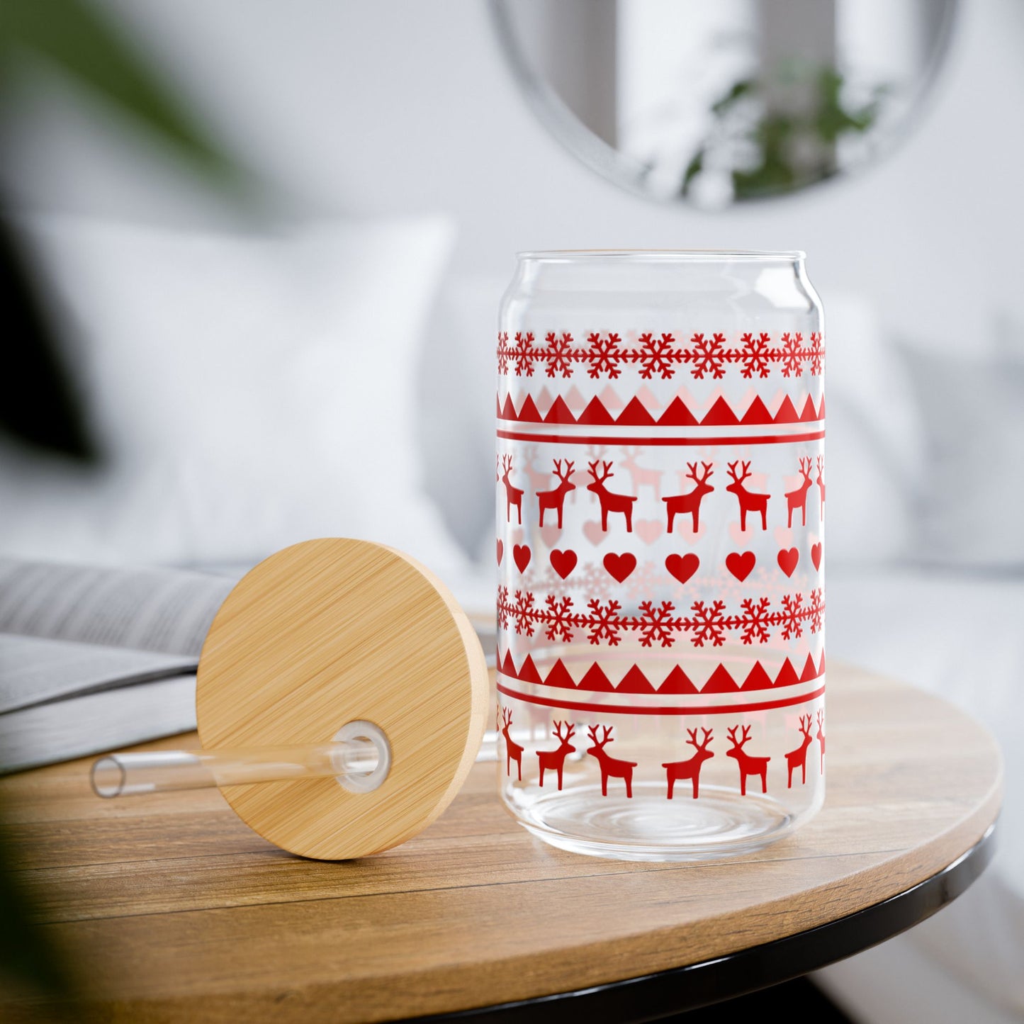 Red Holiday Sipper Glass, 16oz
