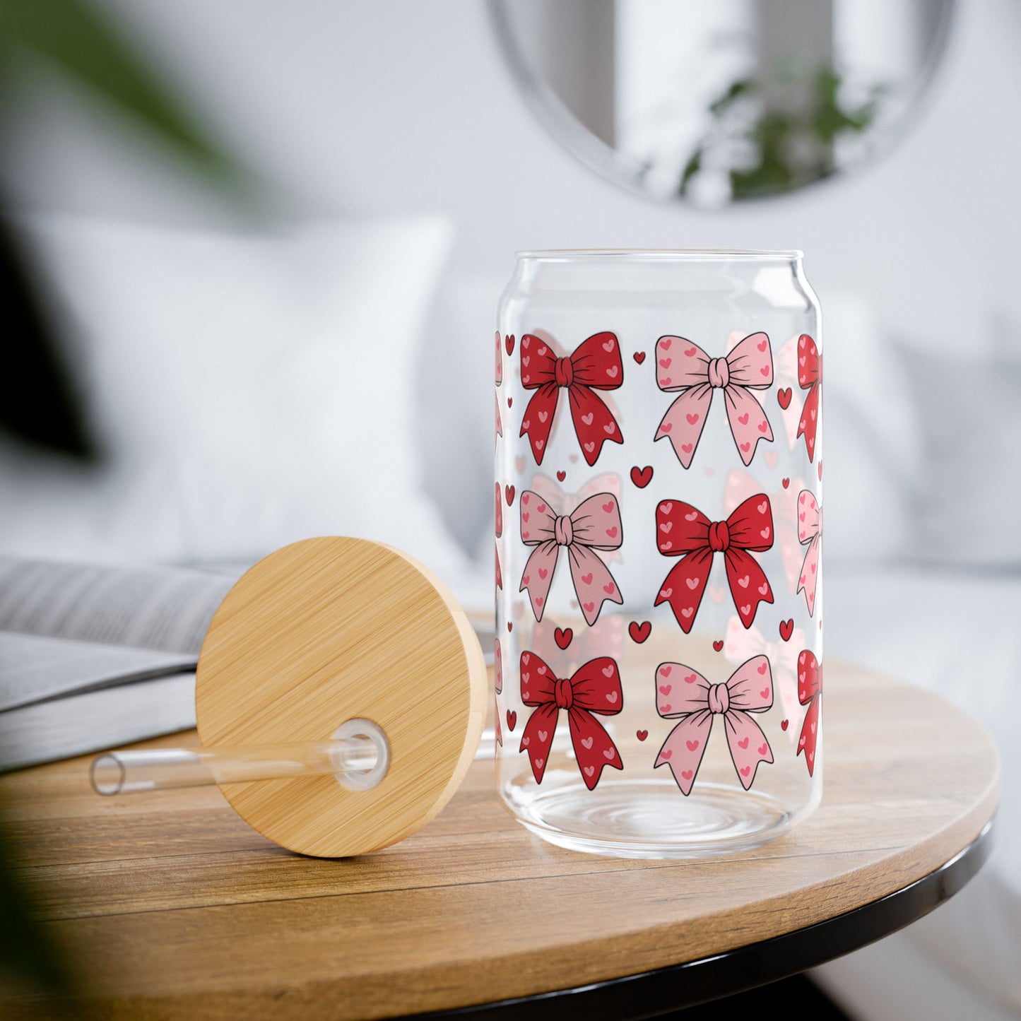 Valentine Bow Sipper Glass, 16oz