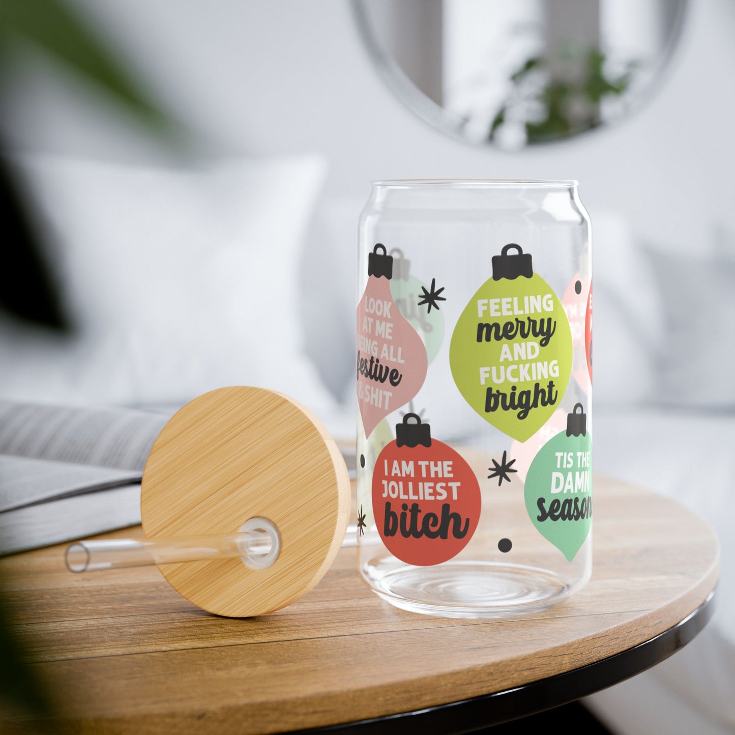 Festive Sassy Holiday Sipper Glass, 16oz