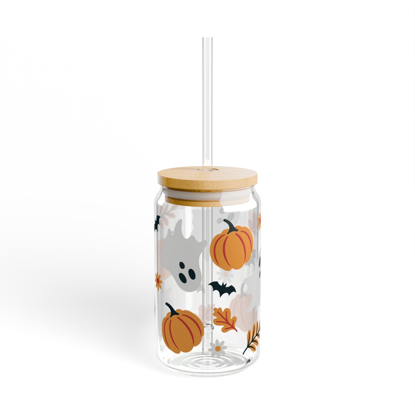 Cute Ghost & Pumpkin Sipper Glass, 16oz